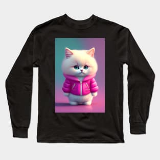 Adorable Cat Illustration- Modern Digital Art Long Sleeve T-Shirt